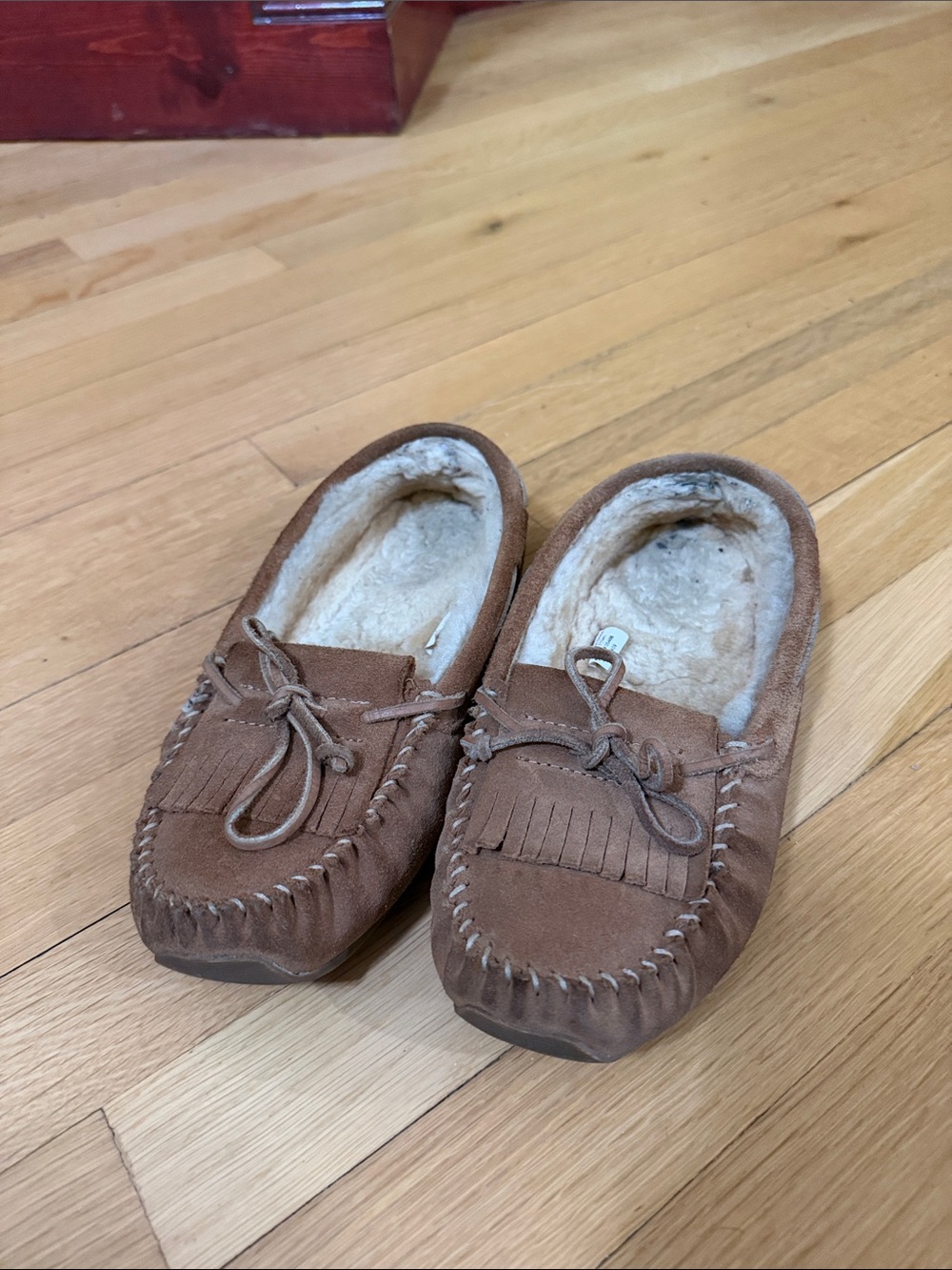 Women’s LLBean Brown Suede Moccasin Slippers with Shearling Lining